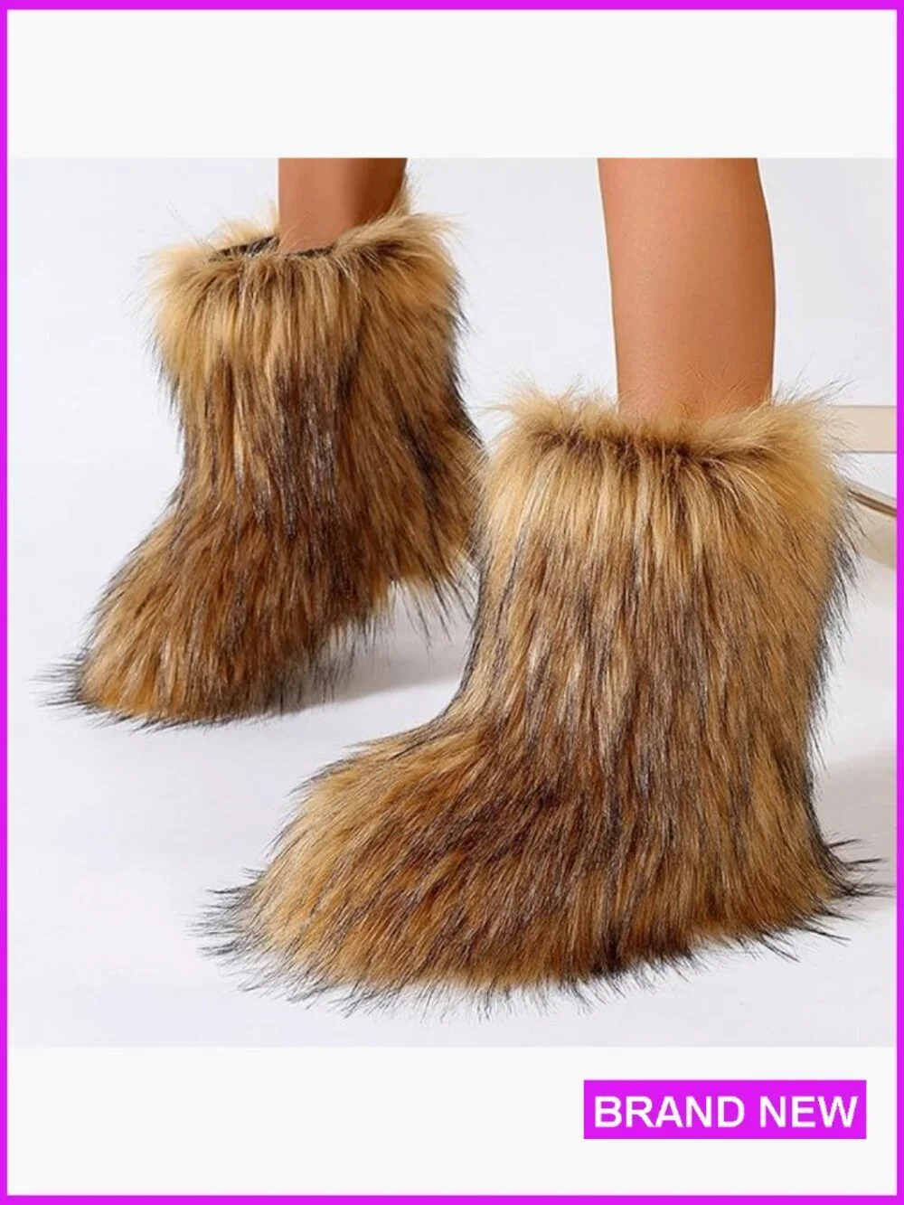 Faux Fur Snow Boots Y2K Fuzzy Fluffy Winter Mid-Calf Flat Warm Cozy